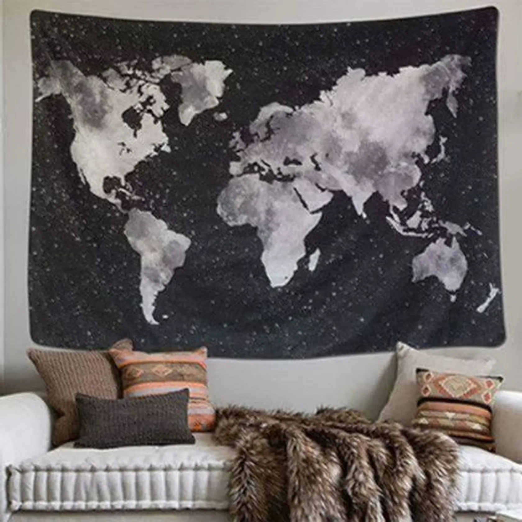 LOMOHOO Tapiz Mapa del Mundo para Pared Decoración Retro Tapiz de Tela