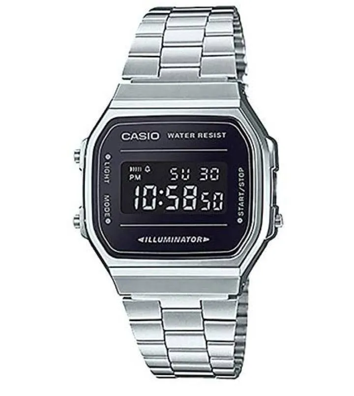 Relógio Casio Vintage Digital a 168WEM- 1DF Preto Prata