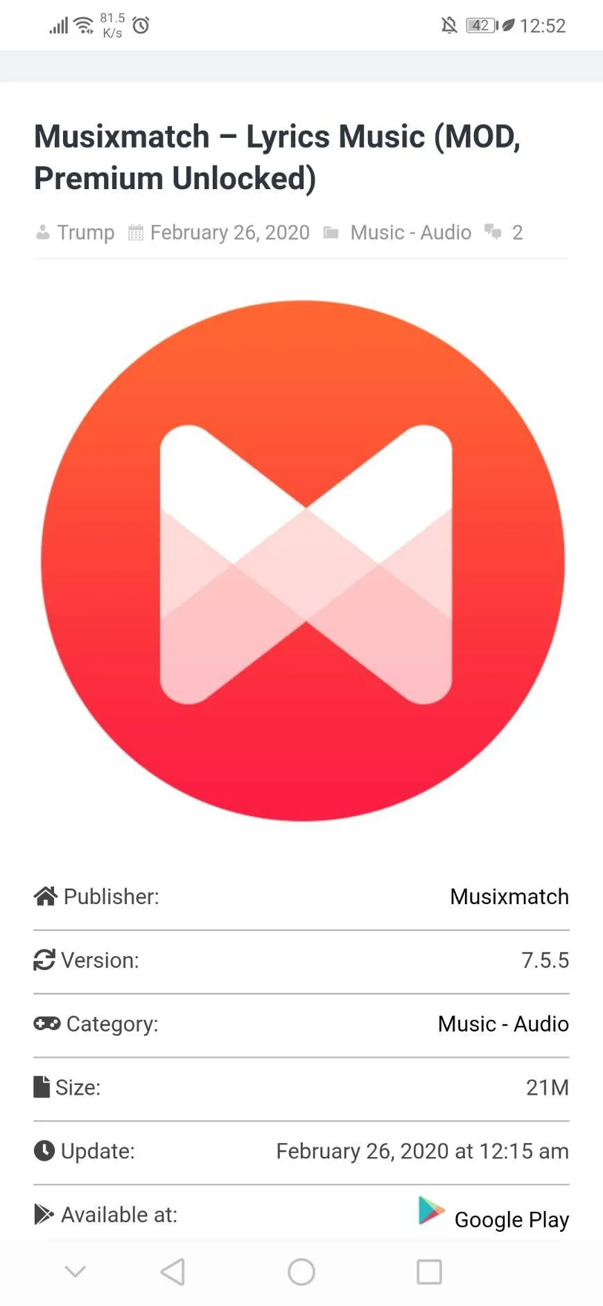 Musixmatch – Lyrics Music (MOD, Premium Unlocked)