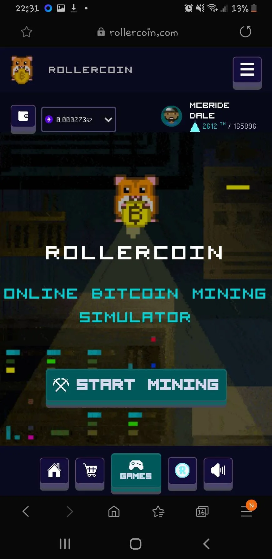 ROllercoin game MINING