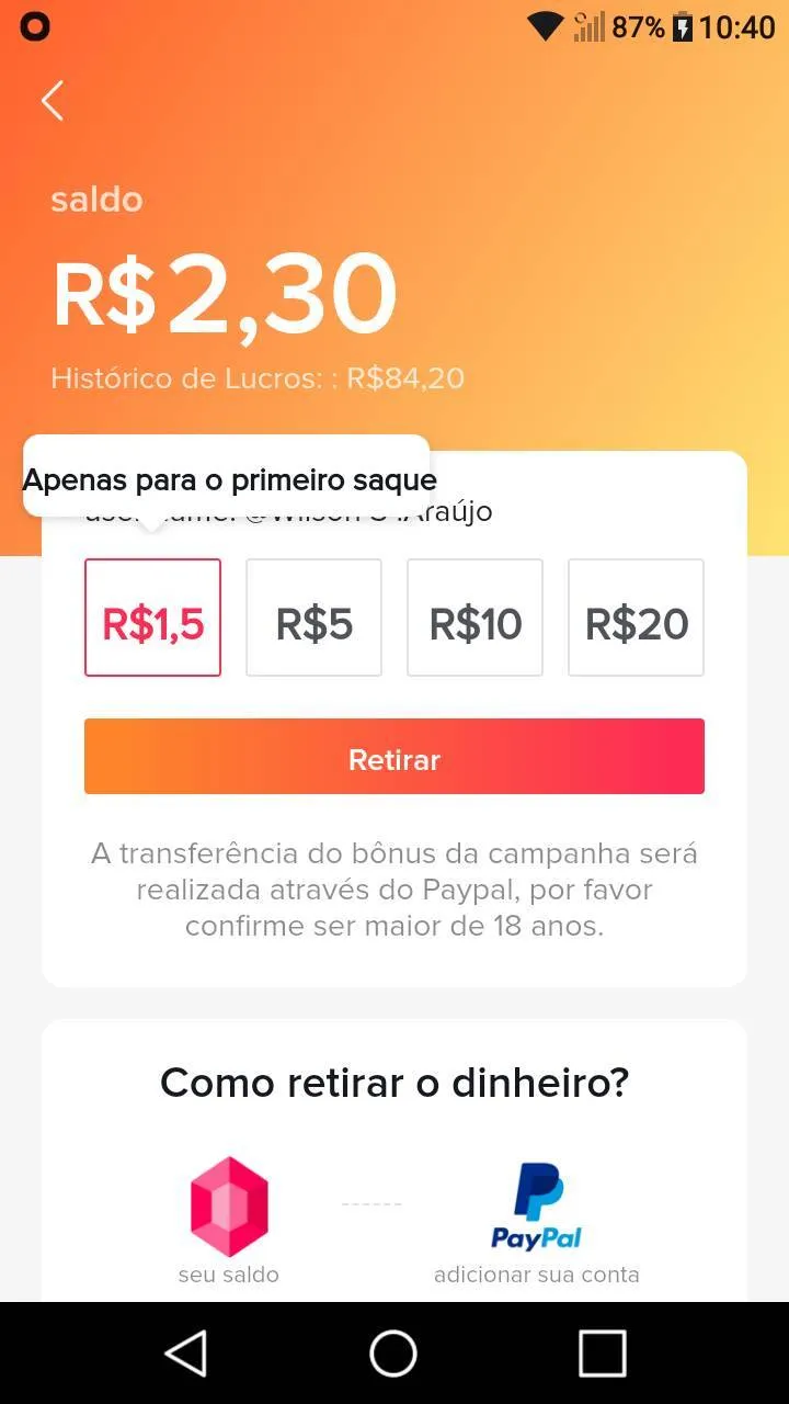 Já ganhei 80reais indicando,use meu amor que está no link