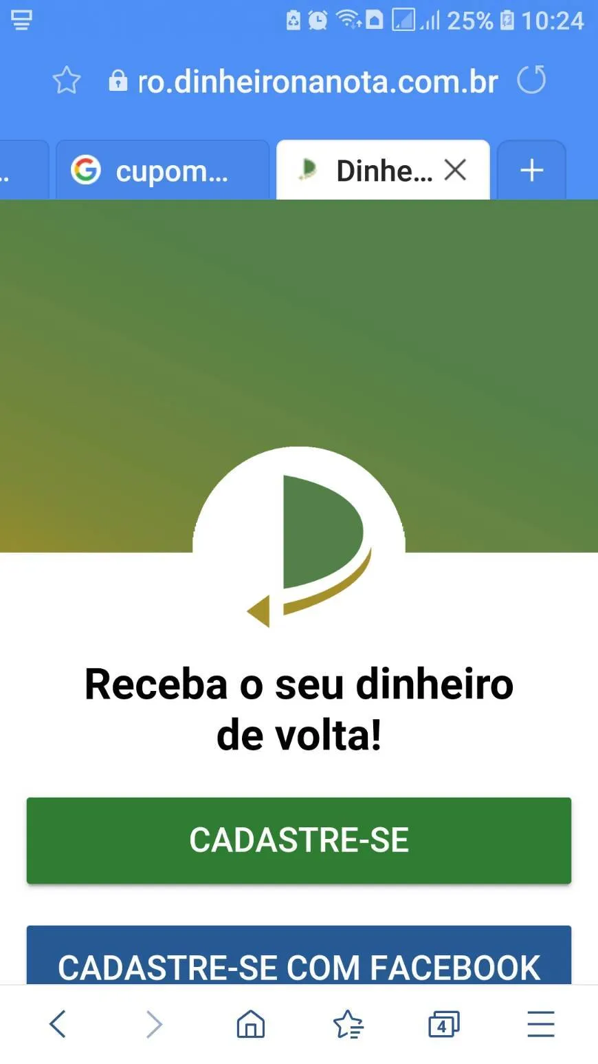 DINHEIRO NA NOTA. Site com selo de segurança, seu cupom Vale