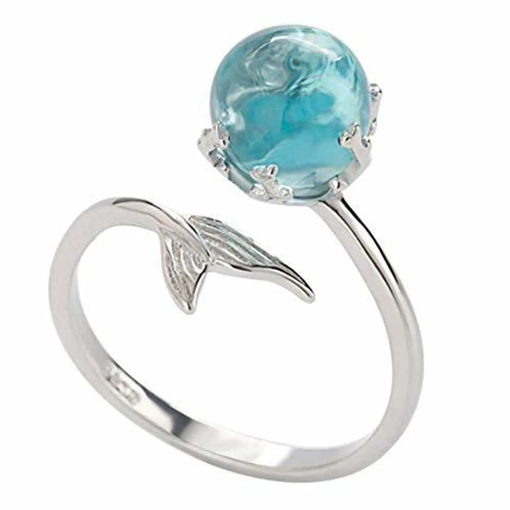 Cikuso Anillo de Mujer Anillo de Cristal de Cola de Sirena Anillos