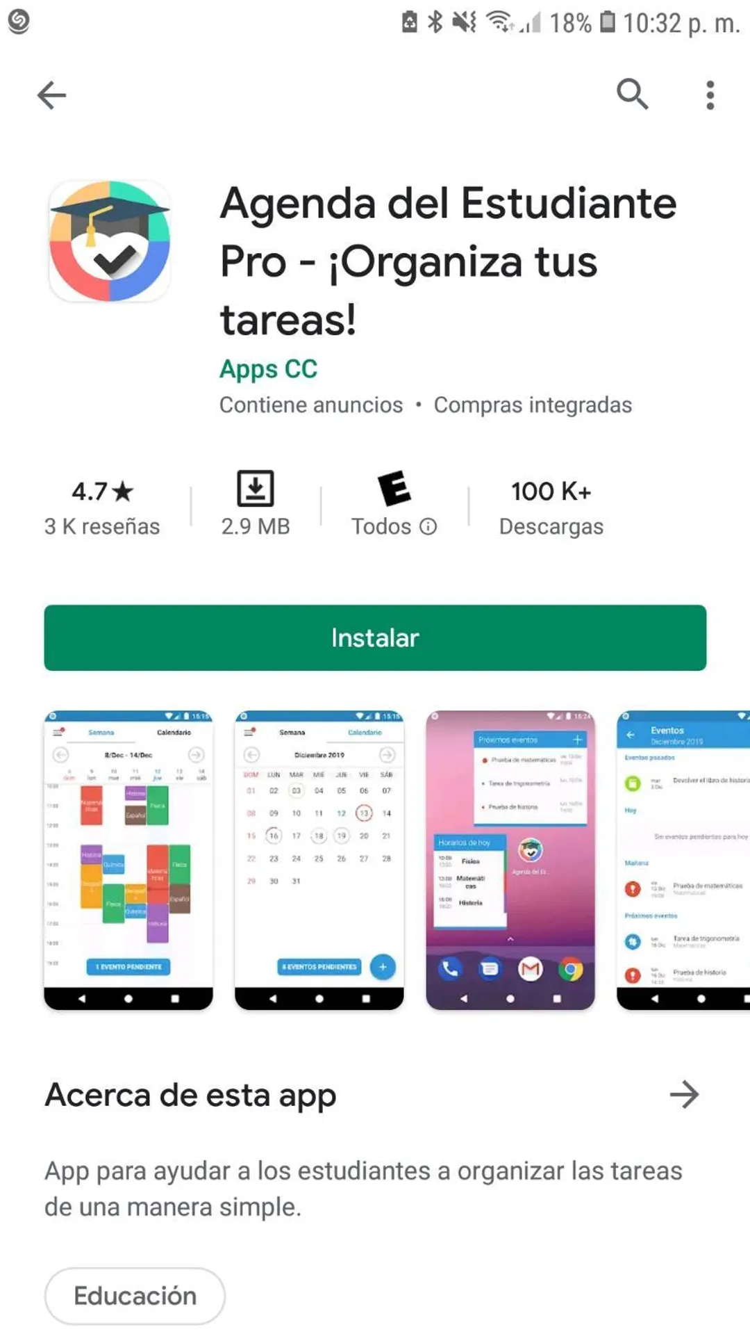 Agenda del estudiante y plan