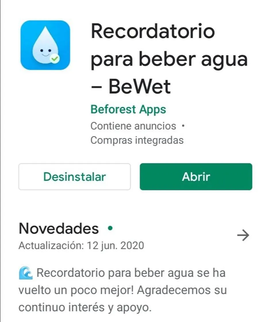 BeWet- Recordatorio para beber agua