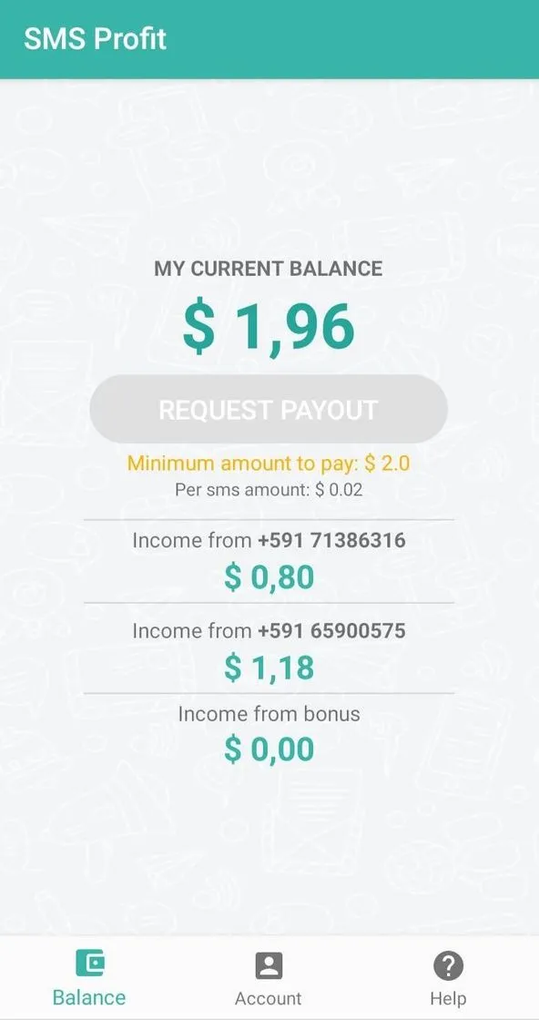 Dinero por recibir sms