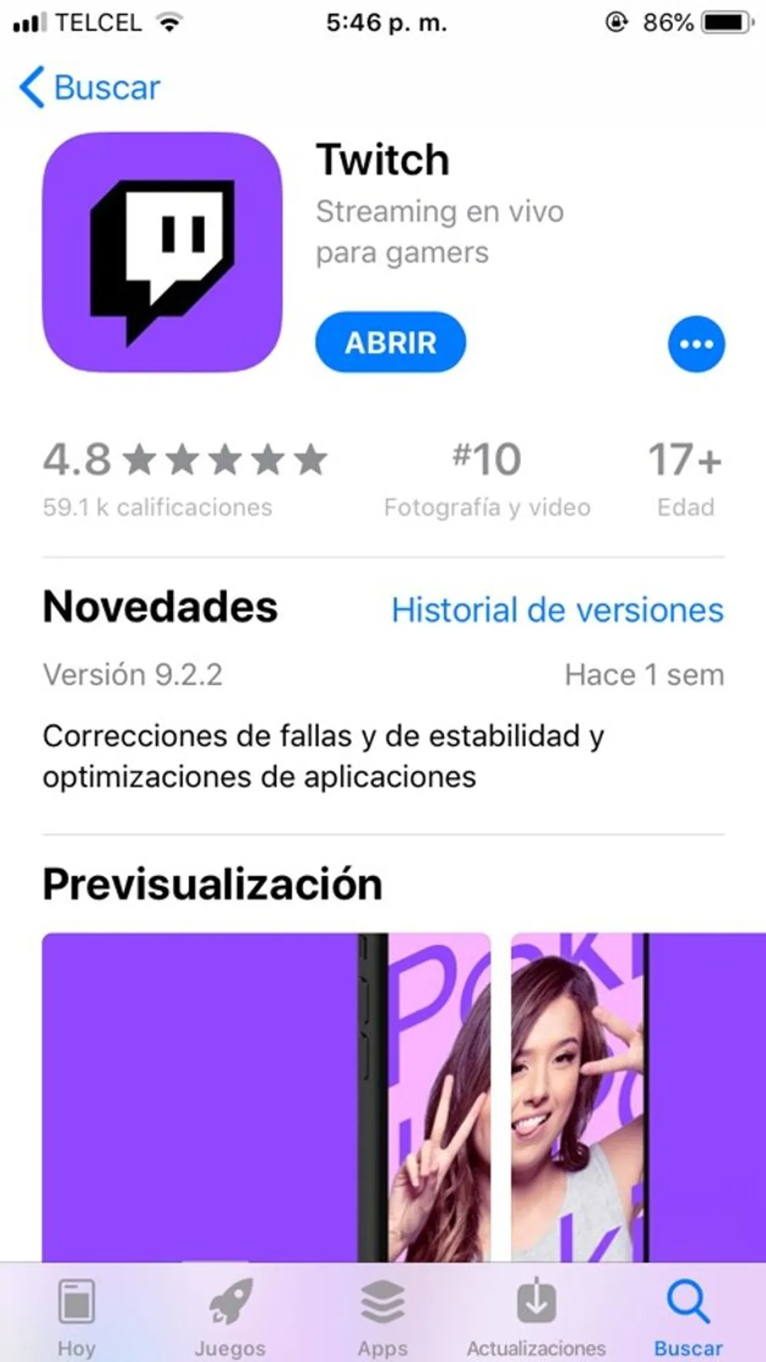 Twitch app para hacer stream