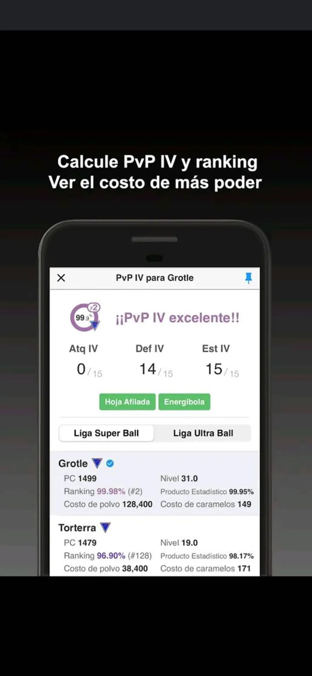Escaneo para saber IV calculador de CP y PVP