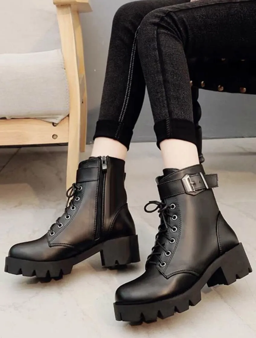 Botines con cordón~SHEIN~