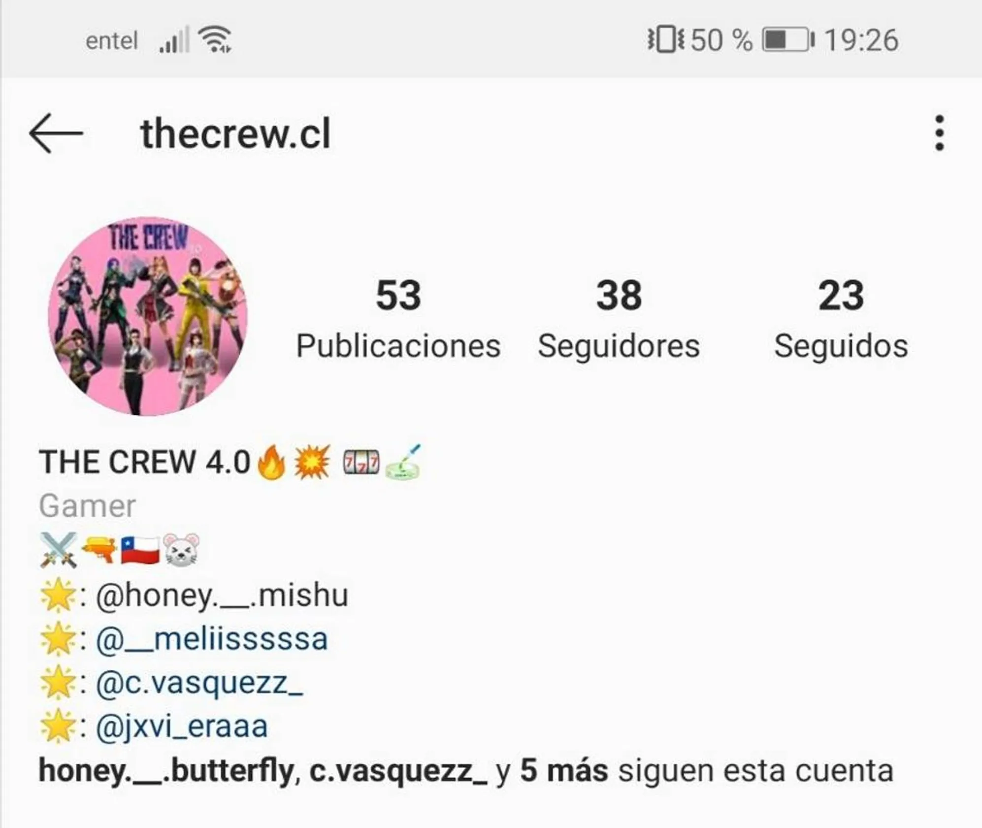 Instagram sobre mi grupo en Free Fire 🤩