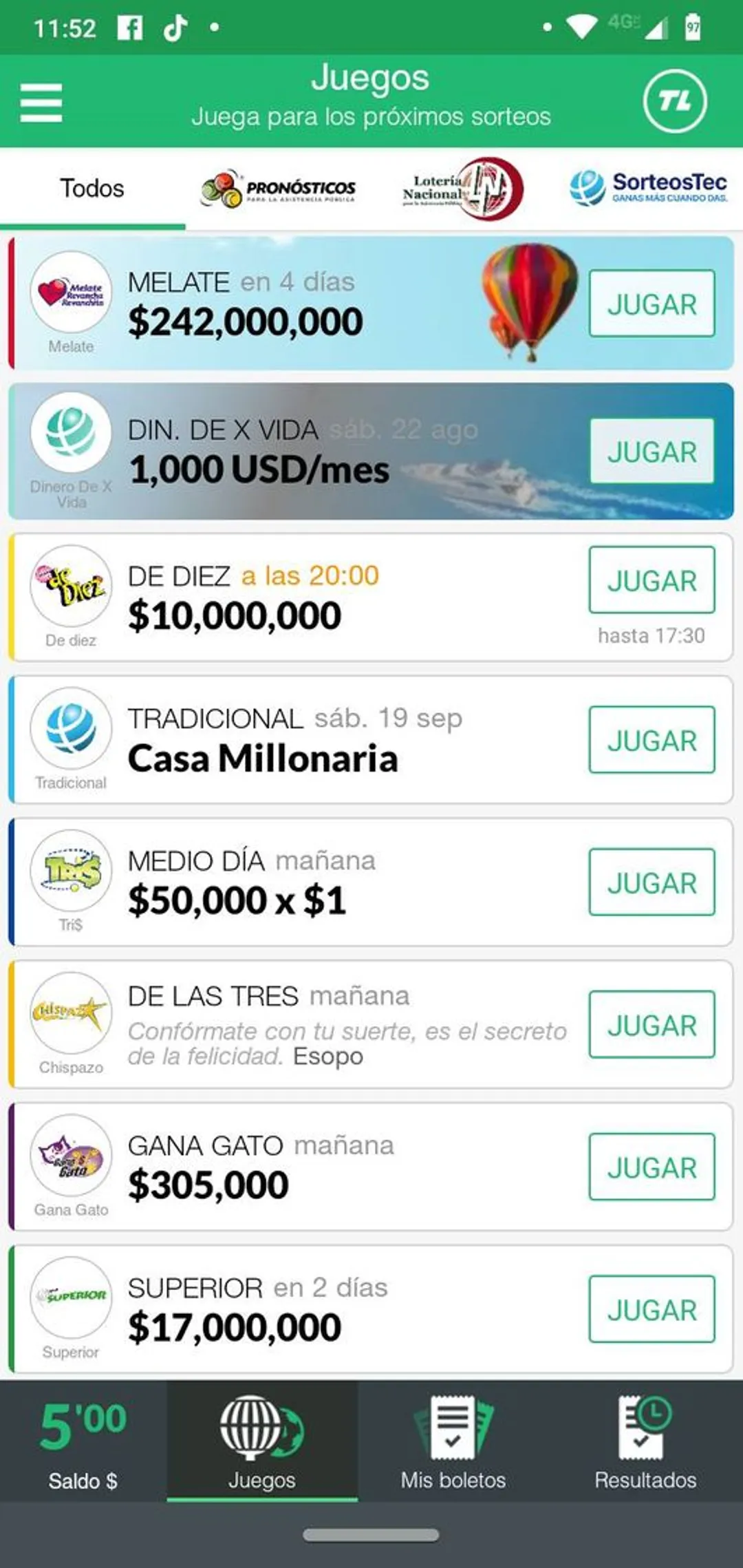 Con TuLotero puedes jugar desde Melate hasta Sorteo Tec