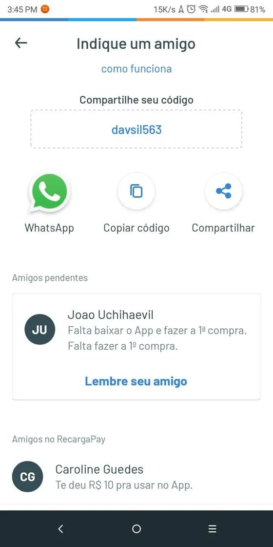 Cashback - Ganhe uma recarga de celular e mais 10 reais