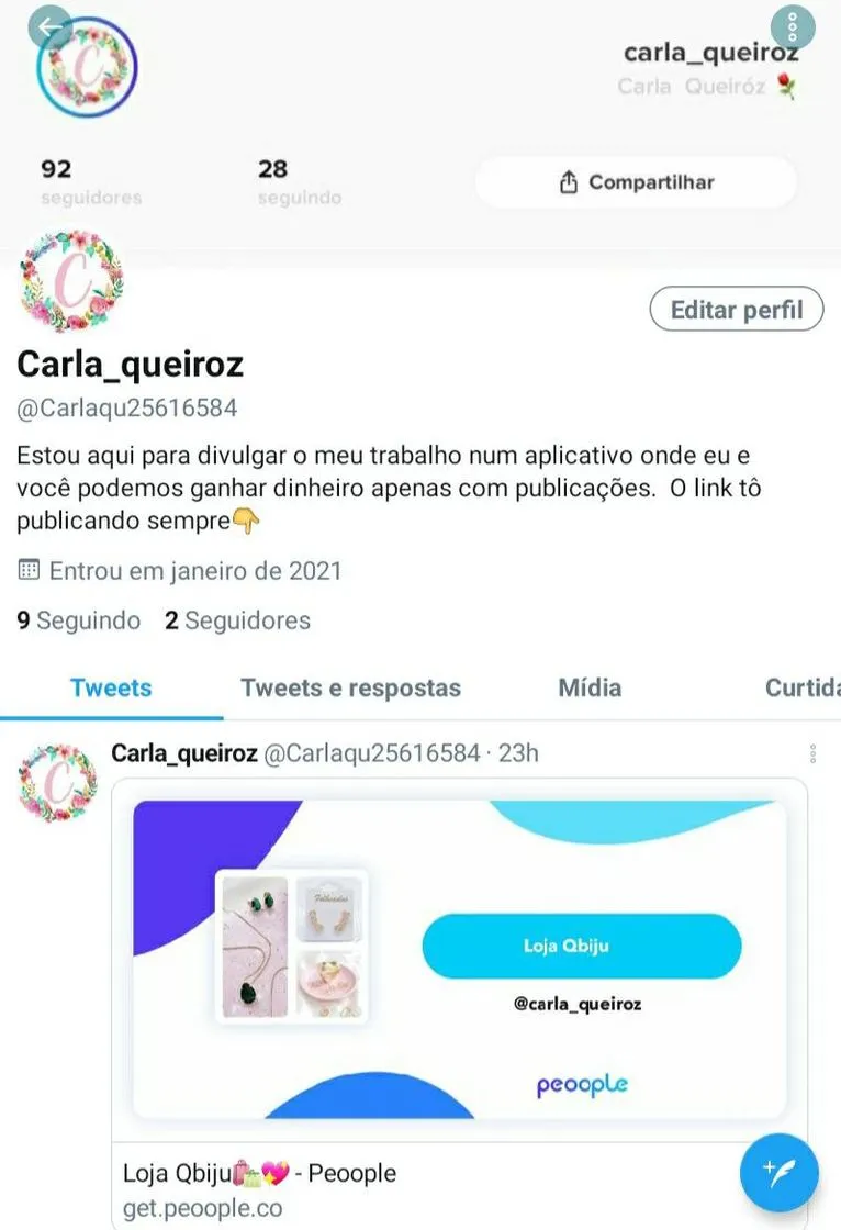 Segui lá uso para divulgar a minha página no peoople