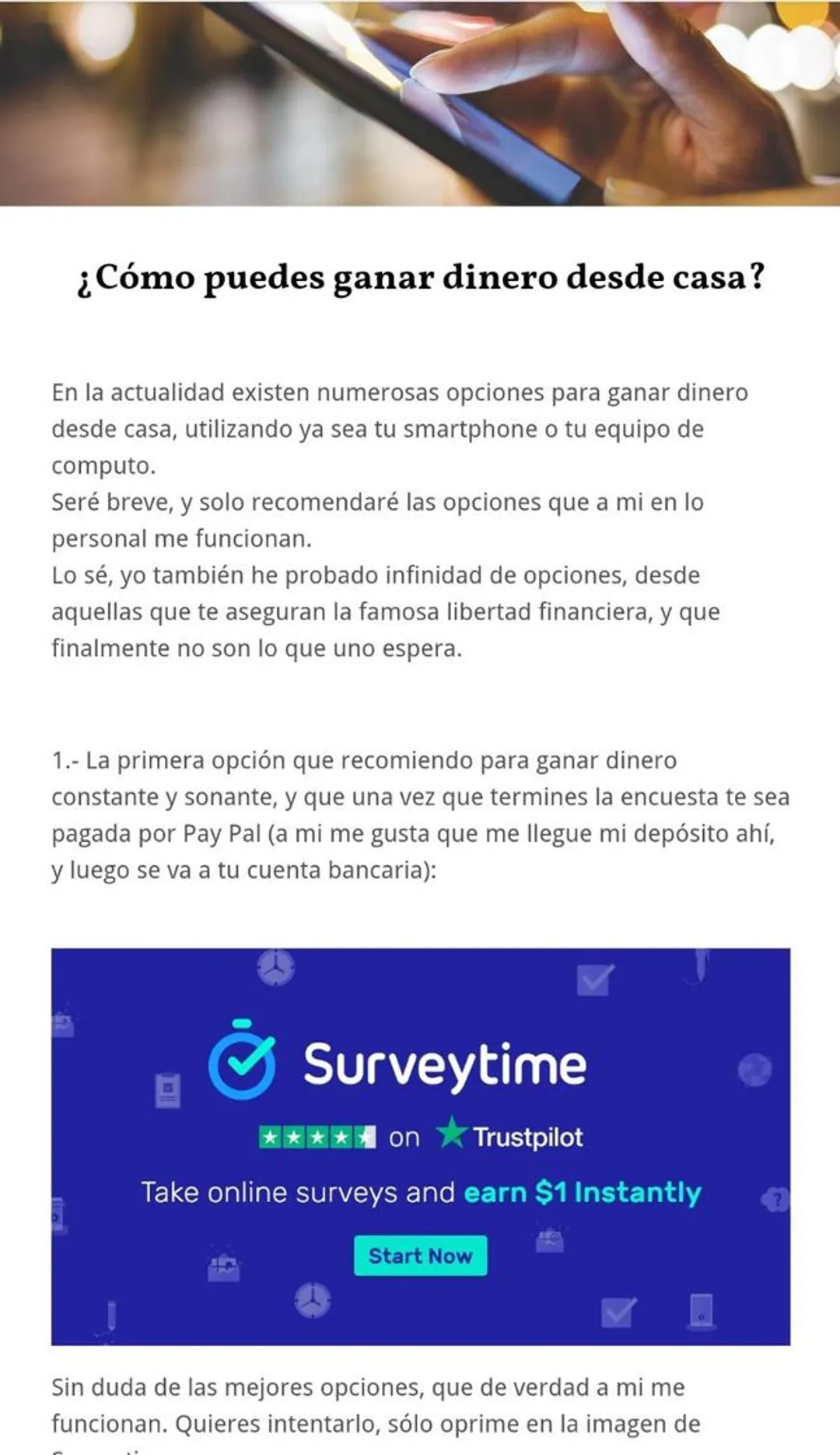 Mi página de recomendaciones para empezar a ganar dinero