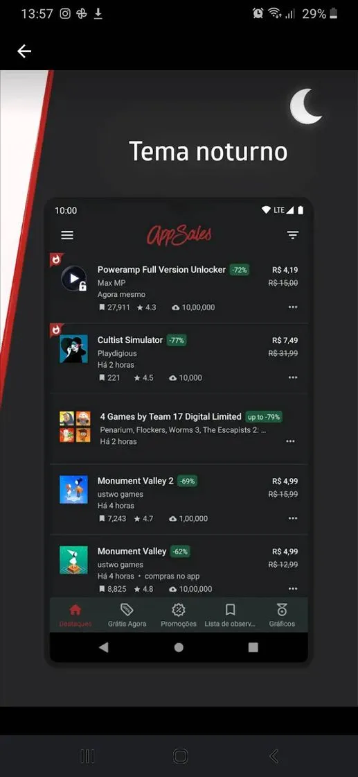 Permite que você encontre apps em promoção ou grátis.