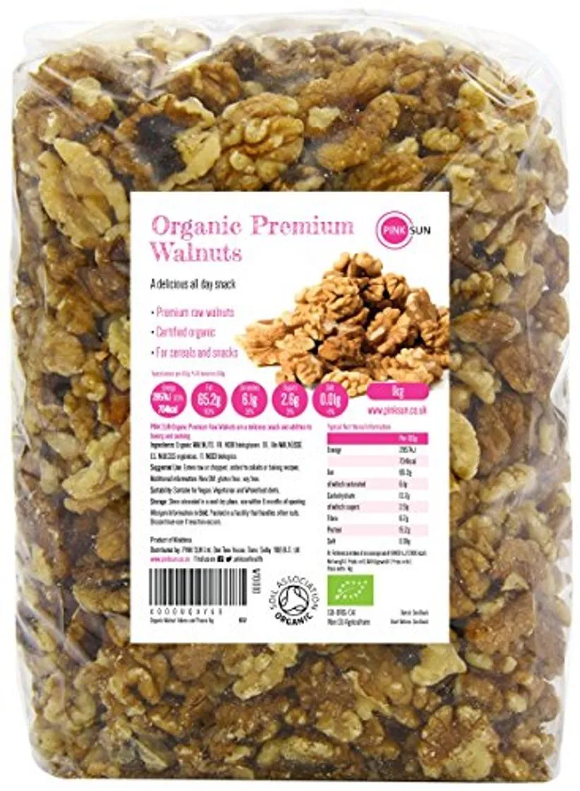 PINK SUN Nueces Orgánicas 1kg Mitades y Pedazos Bio Crudas No tostado