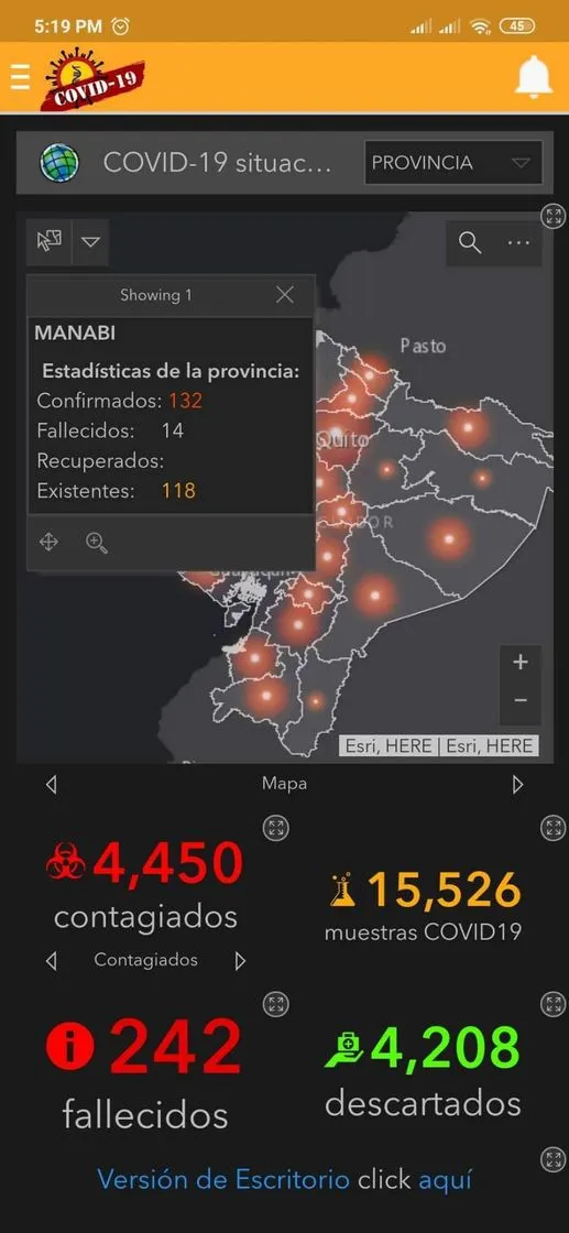 Aplicación para el monitoreo del COVID19 Ecuador y El Mundo