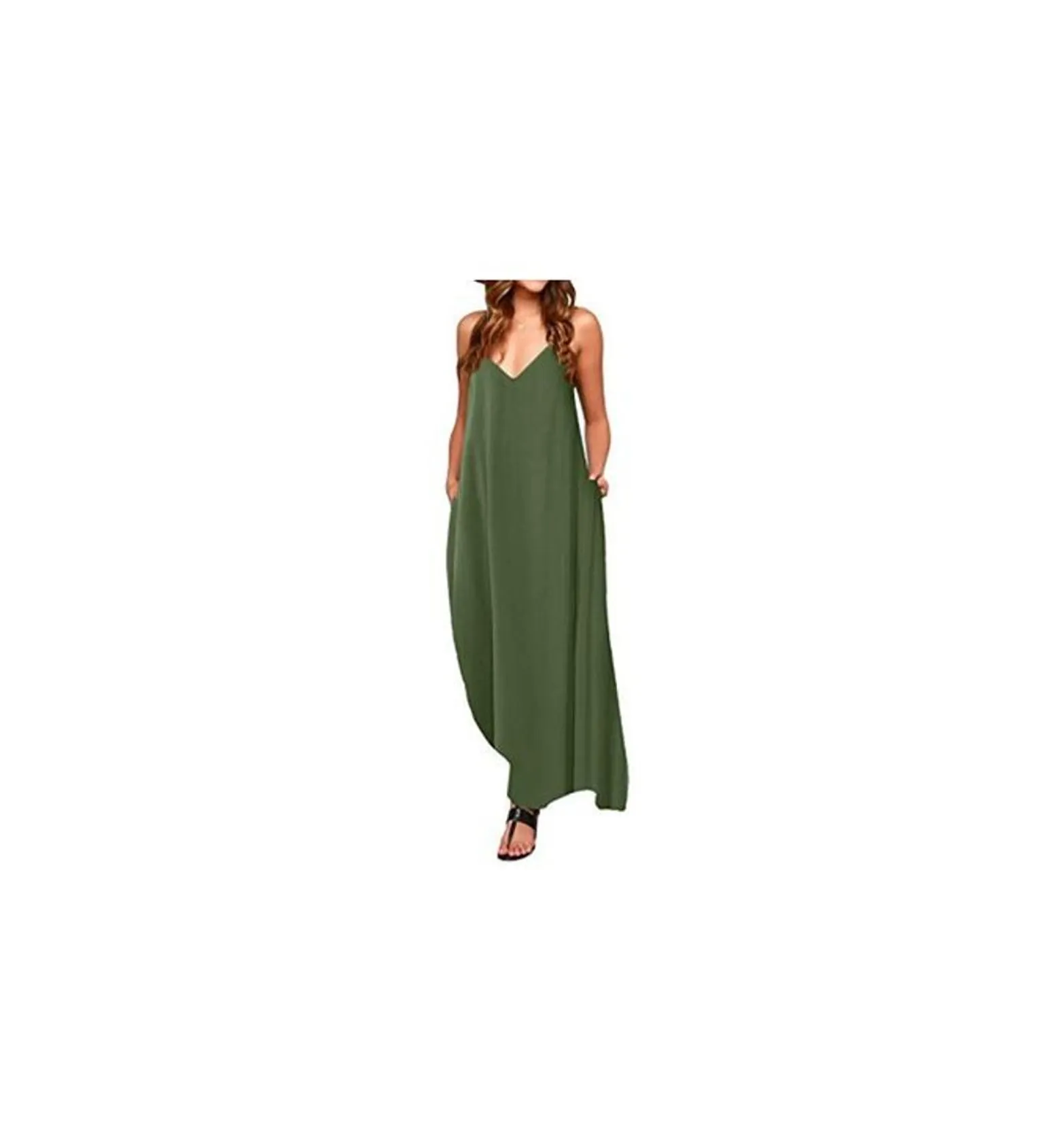 ACHIOOWA Mujer Vestido Elegante Playa Casual Dress Cuello V Sin Manga Túnica