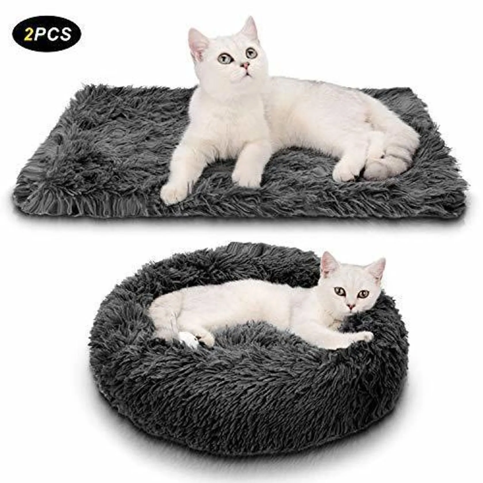 Legendog Pet Bed, 2PC Plush Donut Grey Warm Pet Bed Cat Dog